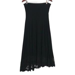 WHBM Black Lace Trim Strapless MIDI Dress Womens Size Small Goth Fairy Cocktail